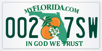 FL license plate 0027SW