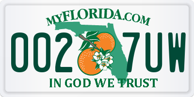 FL license plate 0027UW