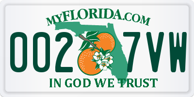 FL license plate 0027VW