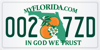 FL license plate 0027ZD