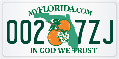 FL license plate 0027ZJ