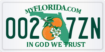 FL license plate 0027ZN