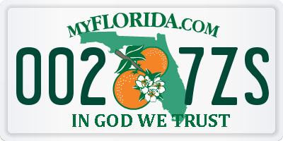 FL license plate 0027ZS