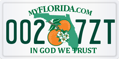 FL license plate 0027ZT