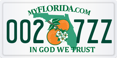 FL license plate 0027ZZ