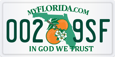 FL license plate 0029SF