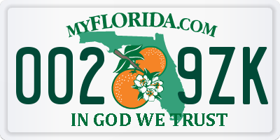 FL license plate 0029ZK