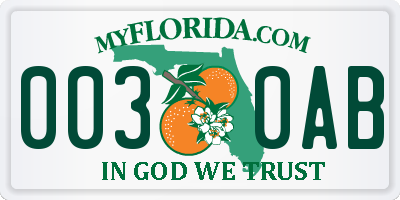 FL license plate 0030AB