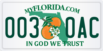 FL license plate 0030AC