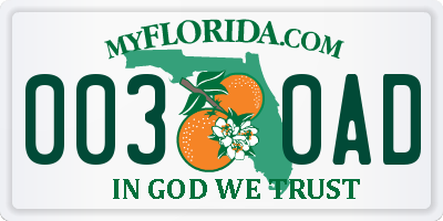 FL license plate 0030AD