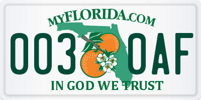 FL license plate 0030AF