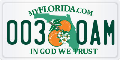 FL license plate 0030AM