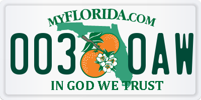 FL license plate 0030AW