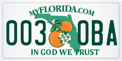 FL license plate 0030BA
