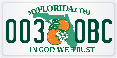 FL license plate 0030BC