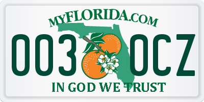 FL license plate 0030CZ