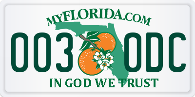 FL license plate 0030DC