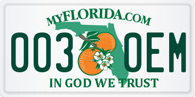 FL license plate 0030EM