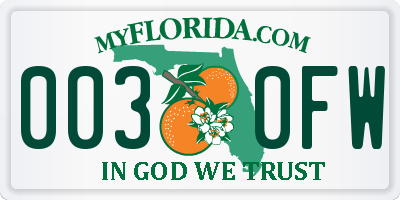 FL license plate 0030FW