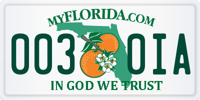 FL license plate 0030IA