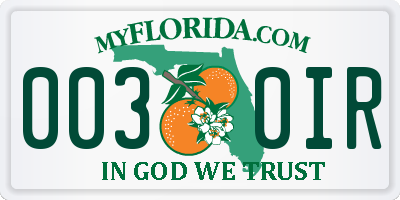 FL license plate 0030IR