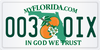 FL license plate 0030IX