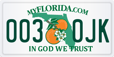 FL license plate 0030JK