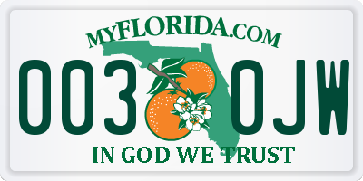 FL license plate 0030JW