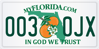 FL license plate 0030JX