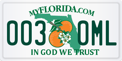 FL license plate 0030ML