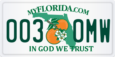 FL license plate 0030MW