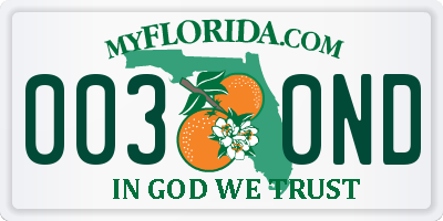 FL license plate 0030ND