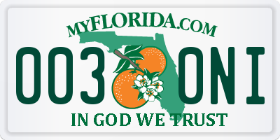 FL license plate 0030NI