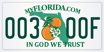 FL license plate 0030OF