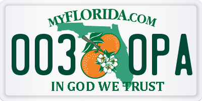 FL license plate 0030PA
