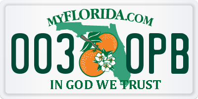 FL license plate 0030PB