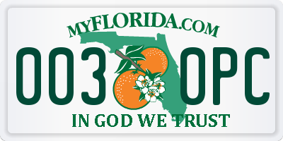 FL license plate 0030PC