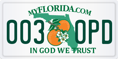 FL license plate 0030PD