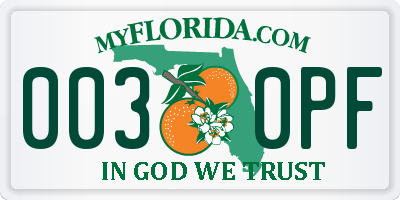 FL license plate 0030PF