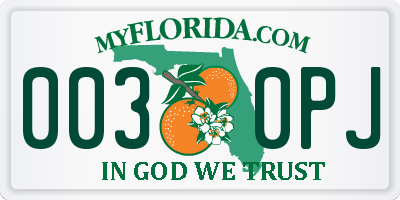 FL license plate 0030PJ