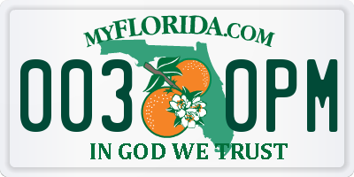 FL license plate 0030PM