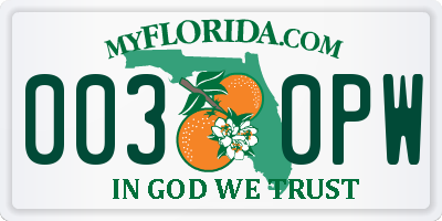FL license plate 0030PW