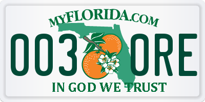 FL license plate 0030RE