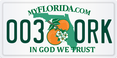 FL license plate 0030RK