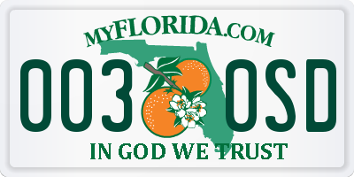 FL license plate 0030SD