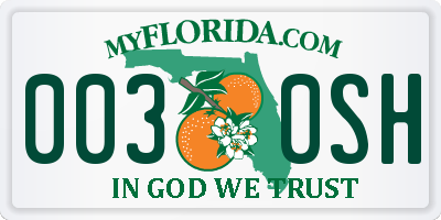 FL license plate 0030SH
