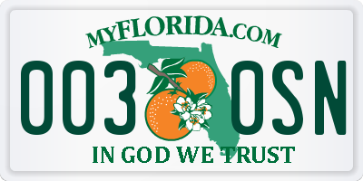 FL license plate 0030SN