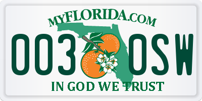 FL license plate 0030SW