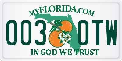 FL license plate 0030TW