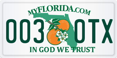 FL license plate 0030TX